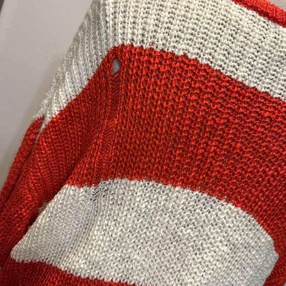 Cotton emporium soft distressed orange stripped crew sweater NWOT L - Picture 9 of 14